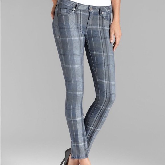 PAIGE Skyline Ankle Peg Cloud Cover Plaid Jeans 26 - Picture 1 of 6